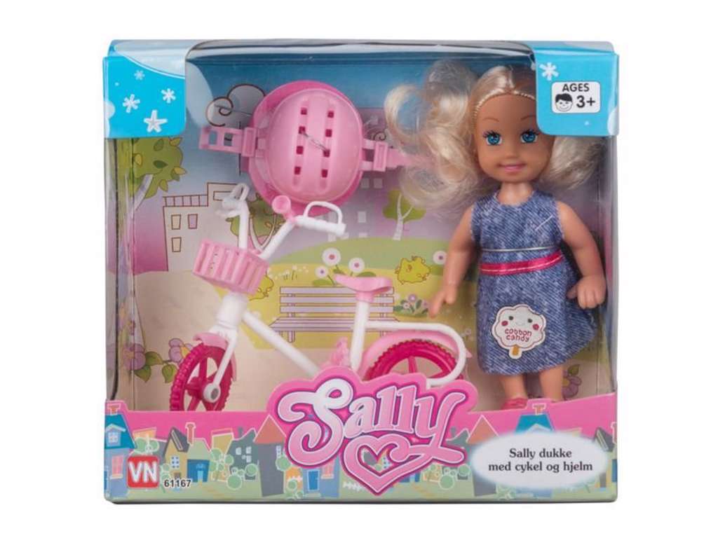 Sally dukke med cykel og tilbehør - fashiondukke
