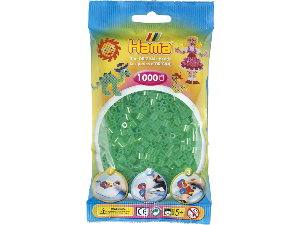 1000stk. Hama Midi gennemsigtig grøn 207-16