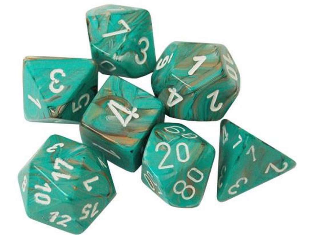 Chessex 7-pak terninger til rollespil i Marble Oxi-Copper/White