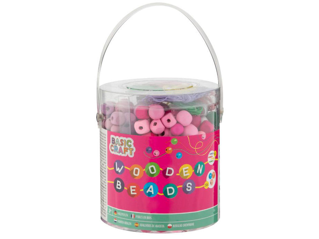 Træ perler i spand - 250 gram perler i flere farver