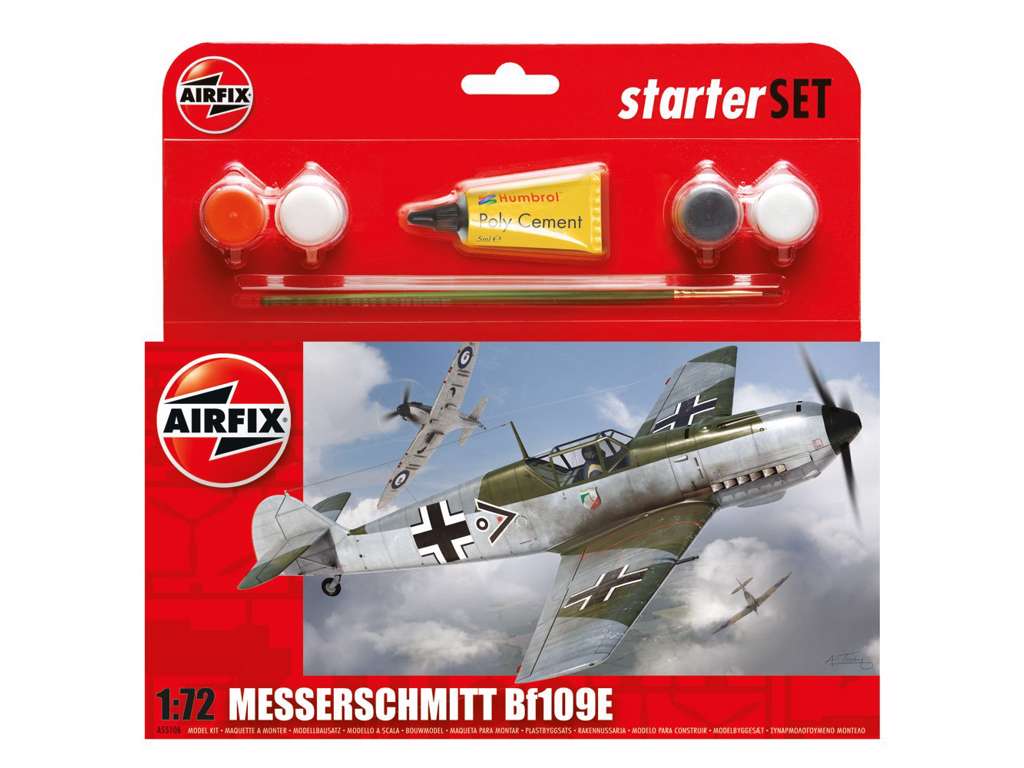 Messerschmitt Bf109e-3 1:72 Airfix gavesæt med maling pensel og lim.