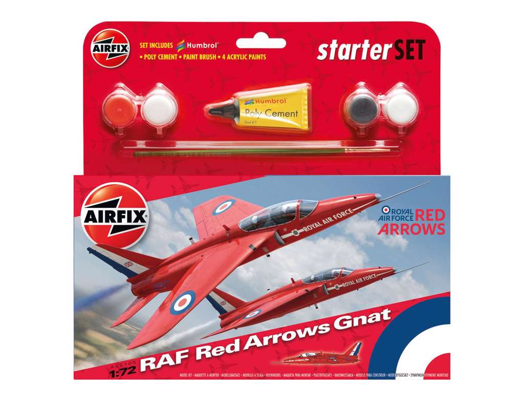 RAF Red Arrows Gnat 1:72 Airfix gavesæt med maling pensel og lim.