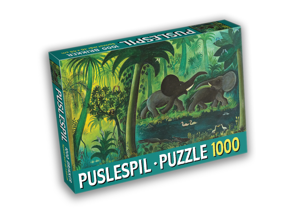 Stort junglebillede med tapirer og elefanter puslespil med 1000 brikker af Hans Scherfig