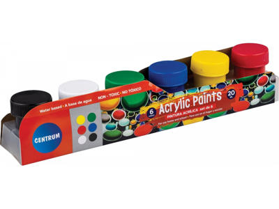 Akrylfarve 6 stk. 20ml. dåser - Ass.