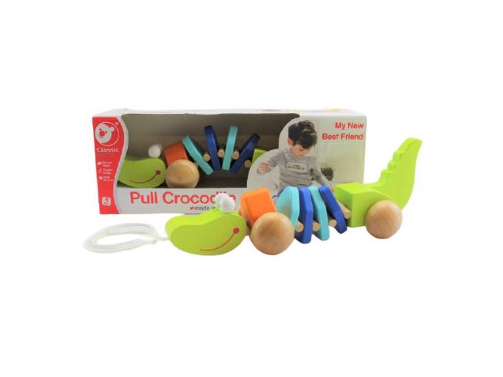 Træk krokodille med snor i træ på 26 cm fra Classic World