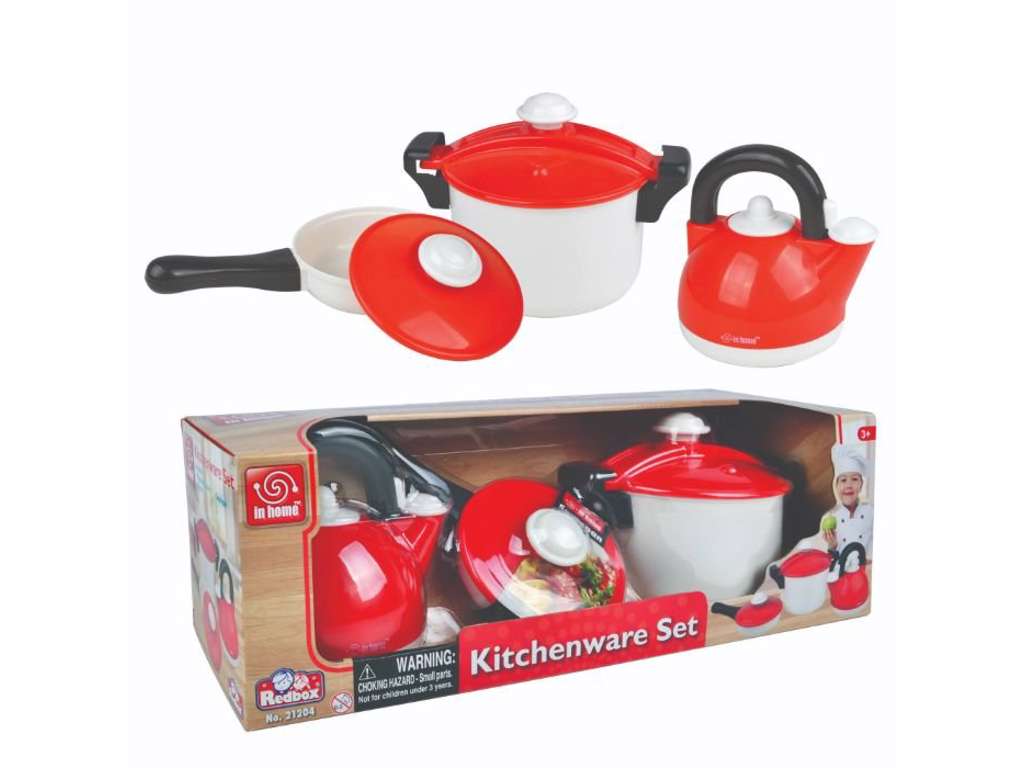 Køkkenudstyr med kedel, pande og gryde fra Redbox