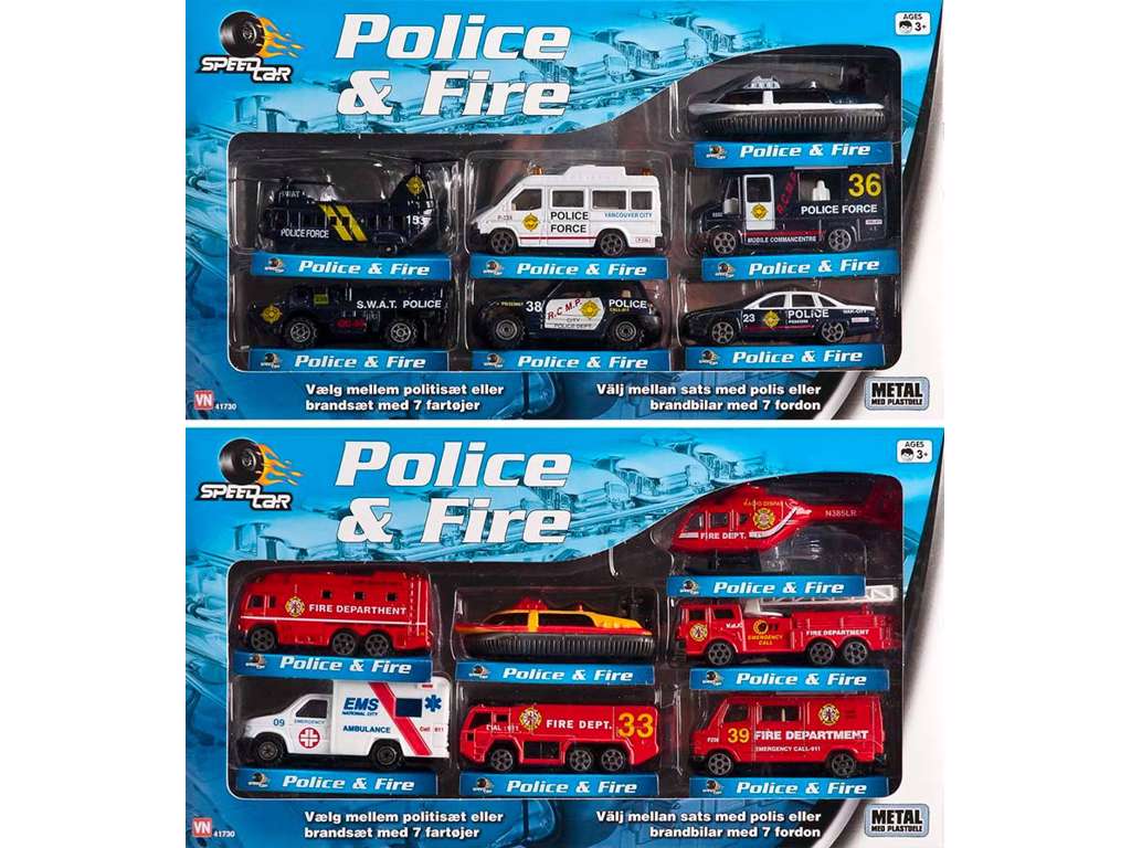 7 udrykningskøretøjer i gaveæske fra Speedcar
