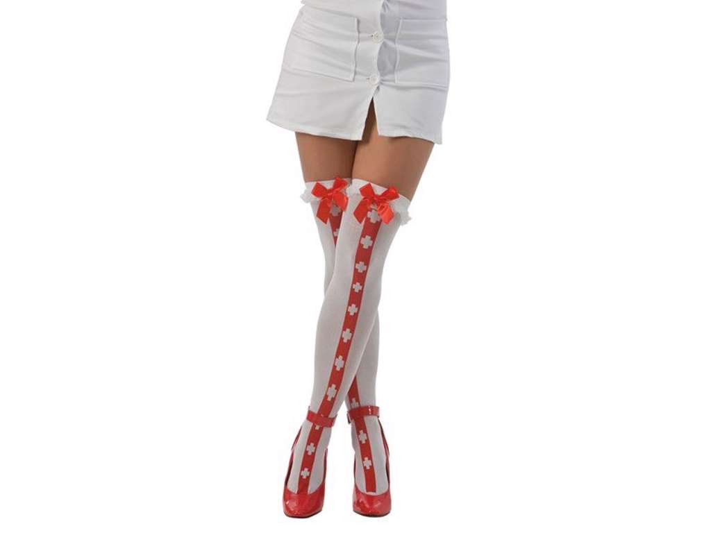Knæstrømper - hvid og rød med sløjfer - onesize