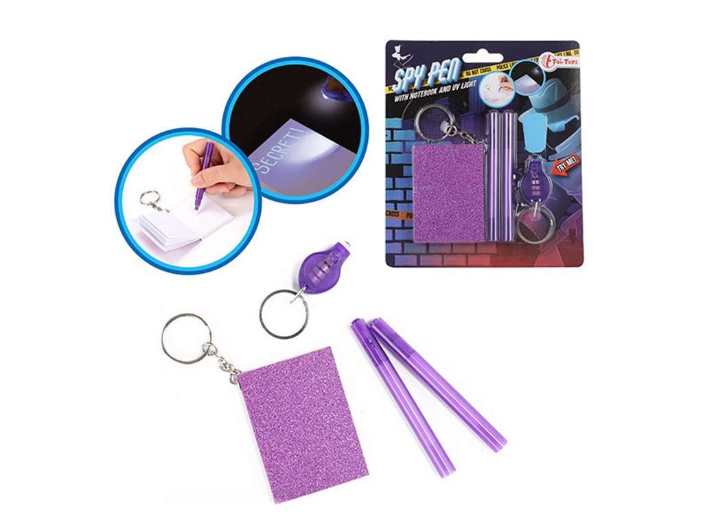 Notebook og UV lampe på nøglering med hemmelig pen