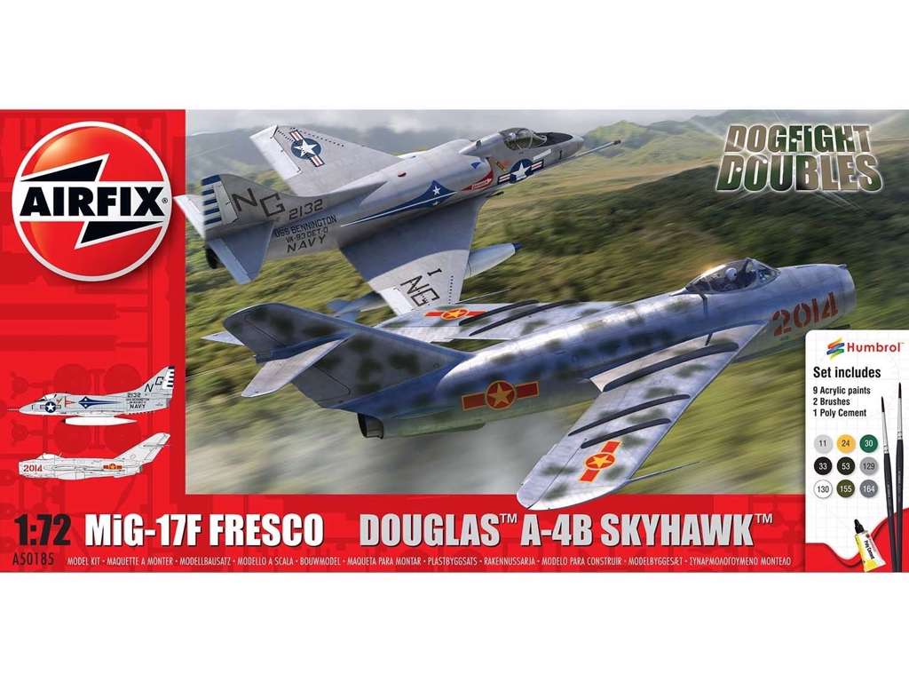 Mig 17F Fresco Douglas A-4B Skyhawk Dogfight Double 1:72 Airfix gavesæt med maling pensel og lim.
