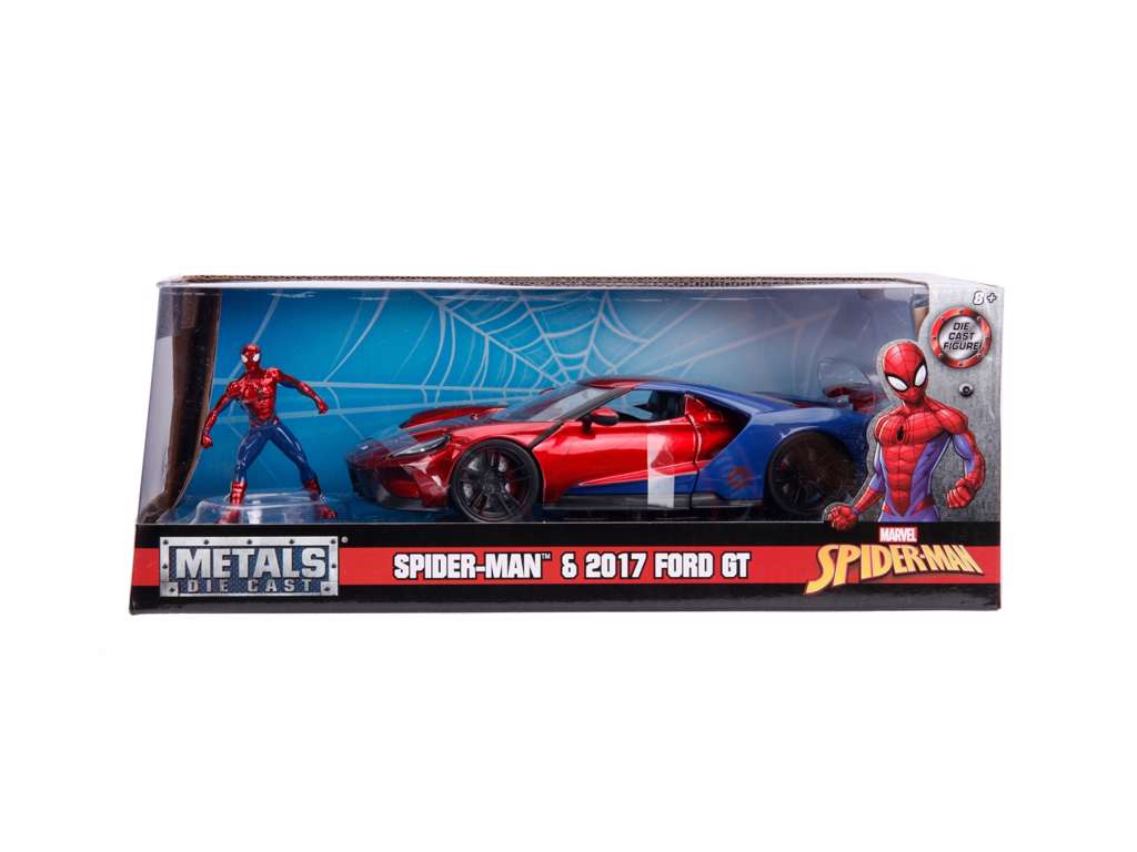 Marvel Spider-Man 2017 Ford GT bil i scala 1:24 med figur i metal