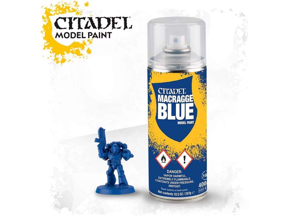 Macragge Blue spray paint fra Citadel 400ml.