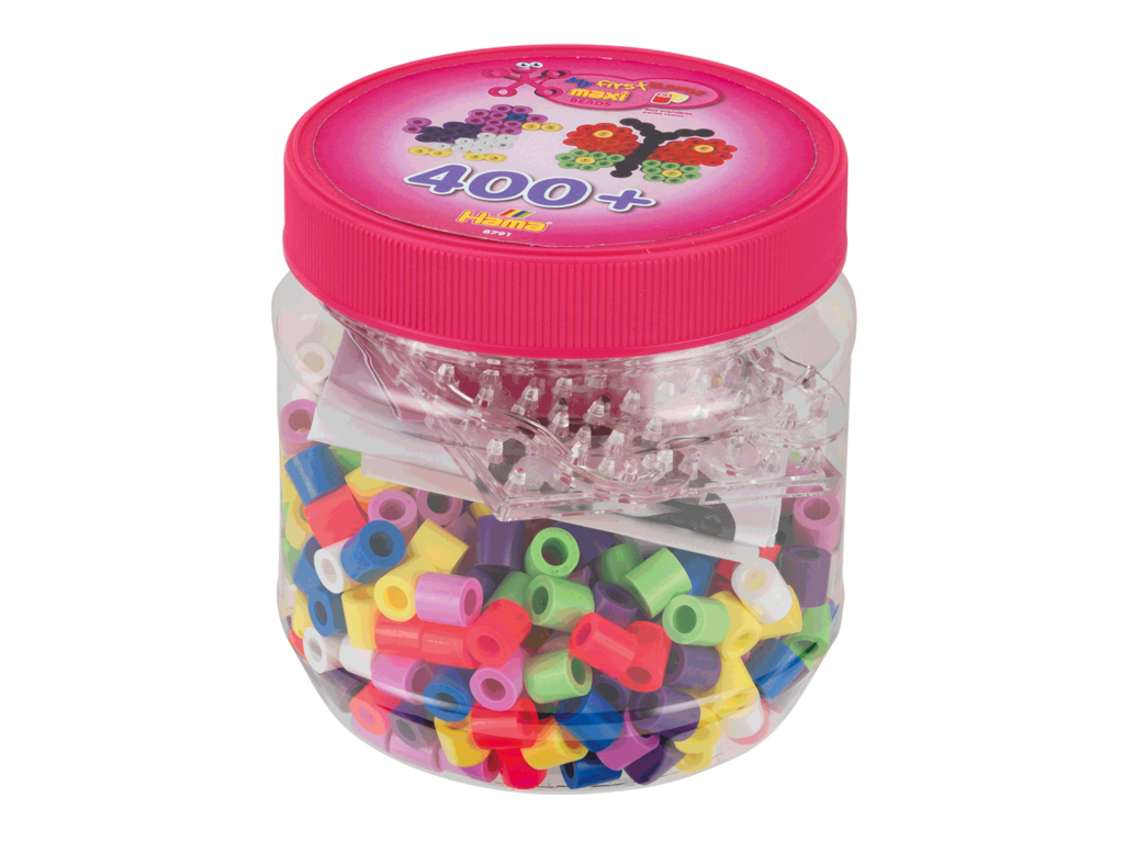 Hama Maxi 400 perler + 2 plader i pink dåse – 8791