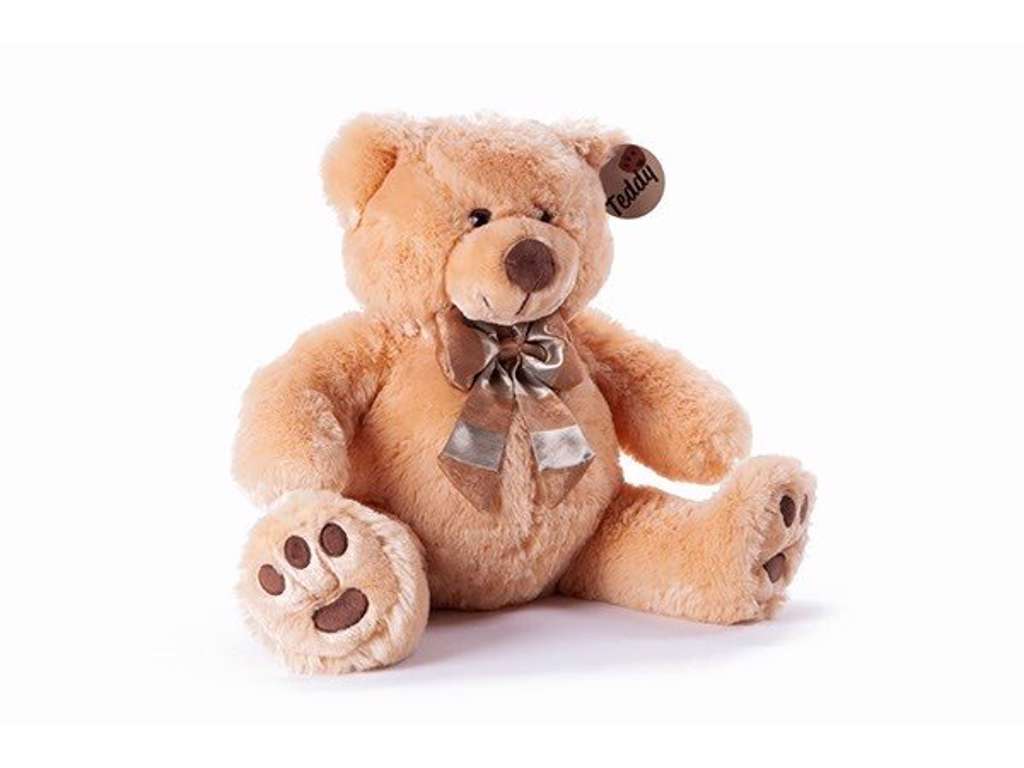Mellem størrelse siddende plys bamse på 40 cm i lys brun