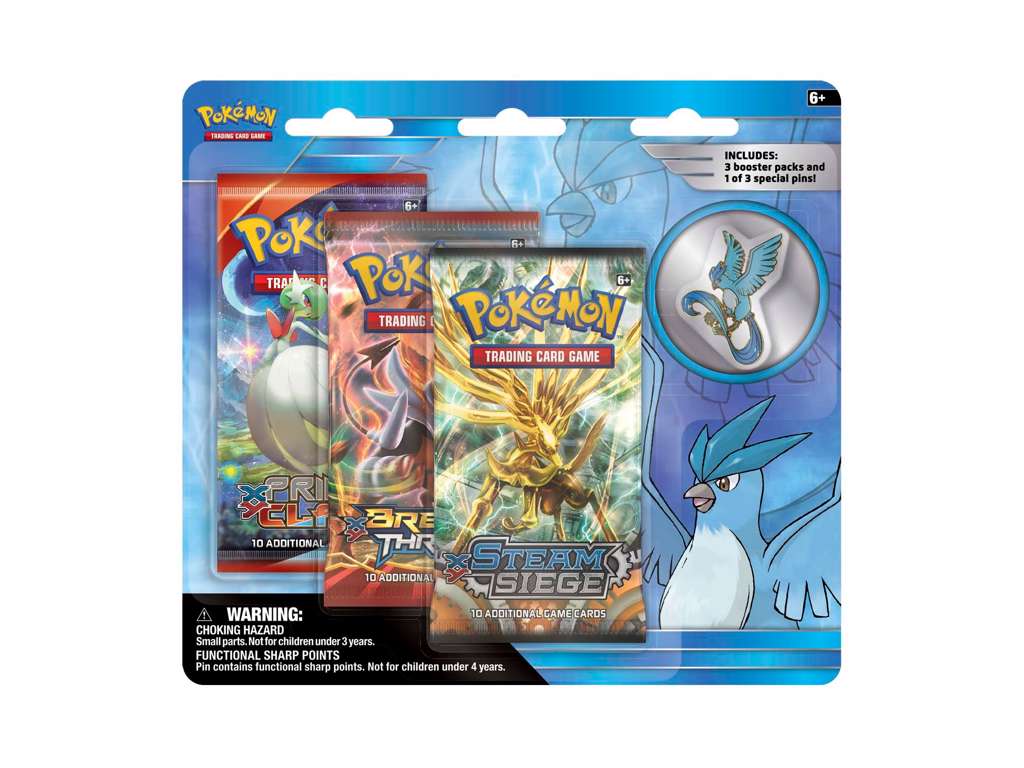 3 pak Pokémon kort og pin med Articuno
