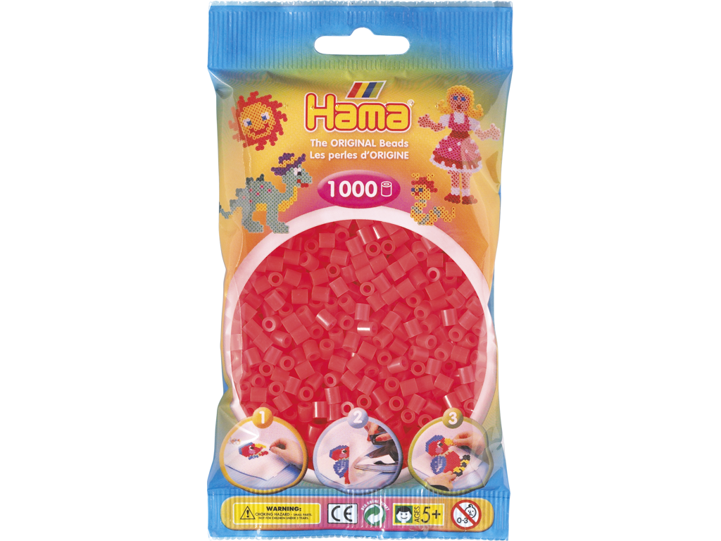 1000stk. Hama Midi neon rød 207-35