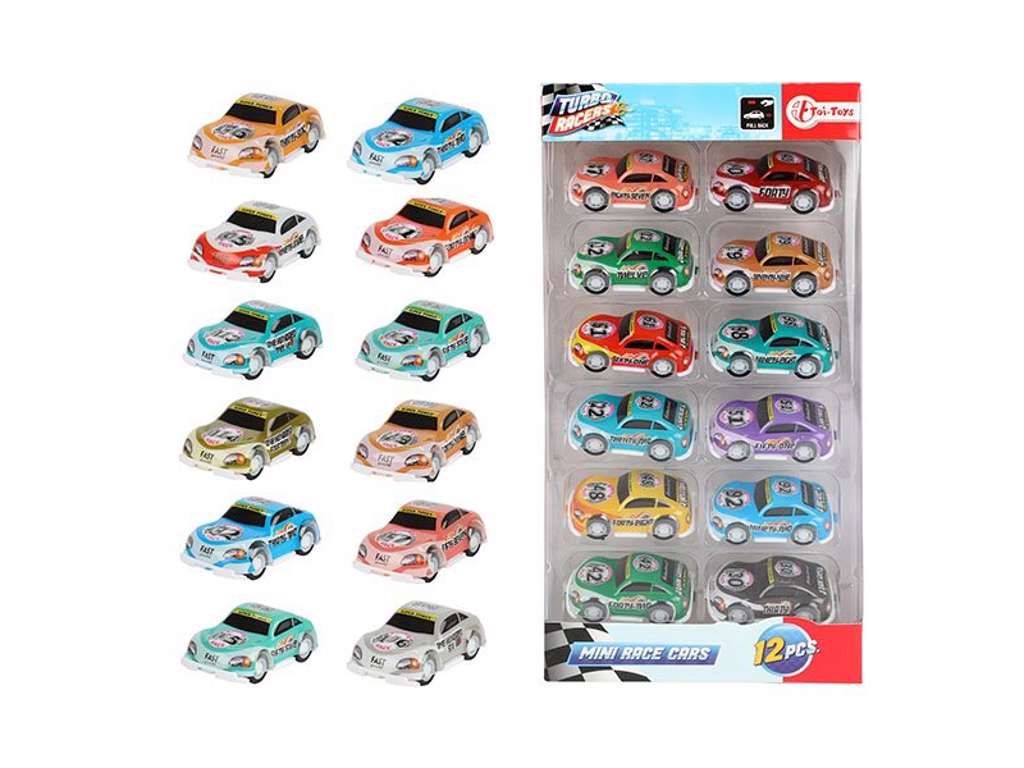 Mini racerbiler med pull back 12-pak