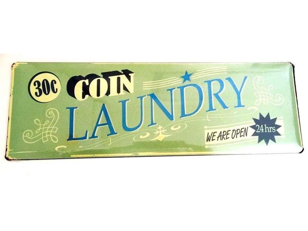 Coin Laundry metal skilt på 15 x 45 cm