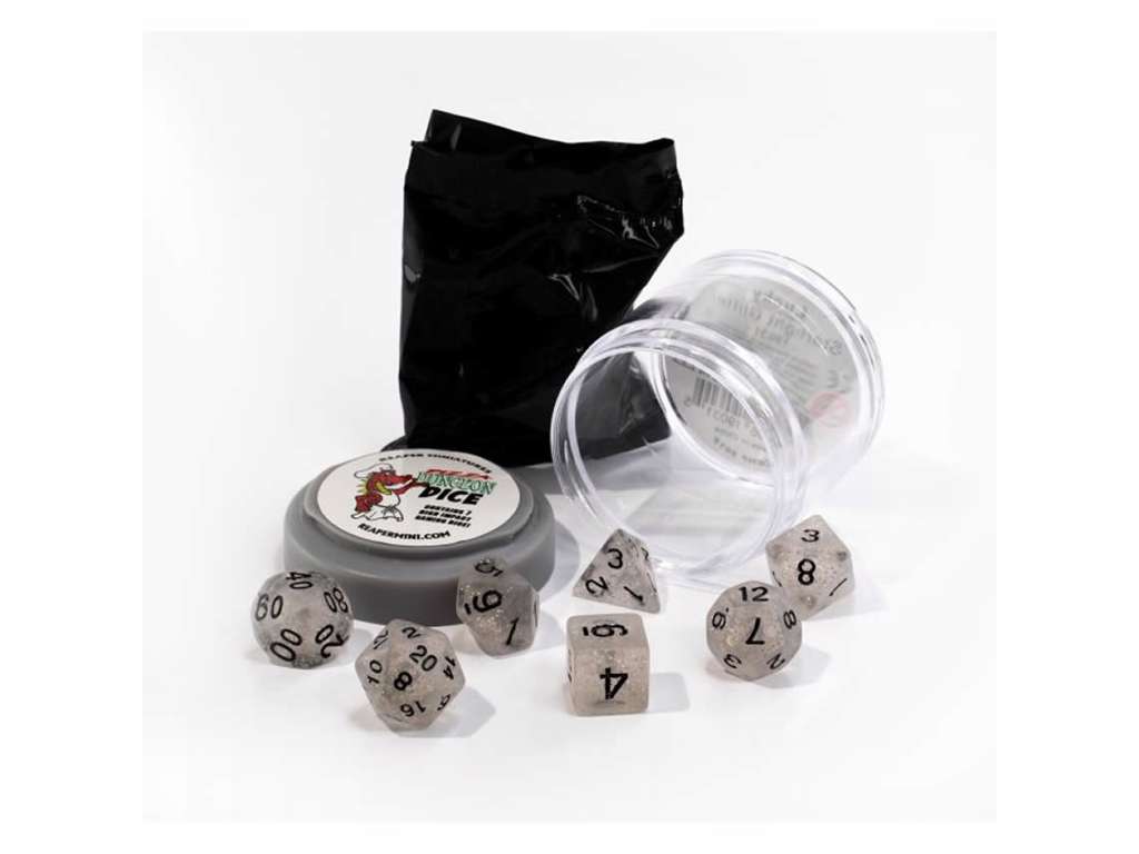 Boss Dice - Starlight Clitter 7 terninger + figur til bordrollespil)