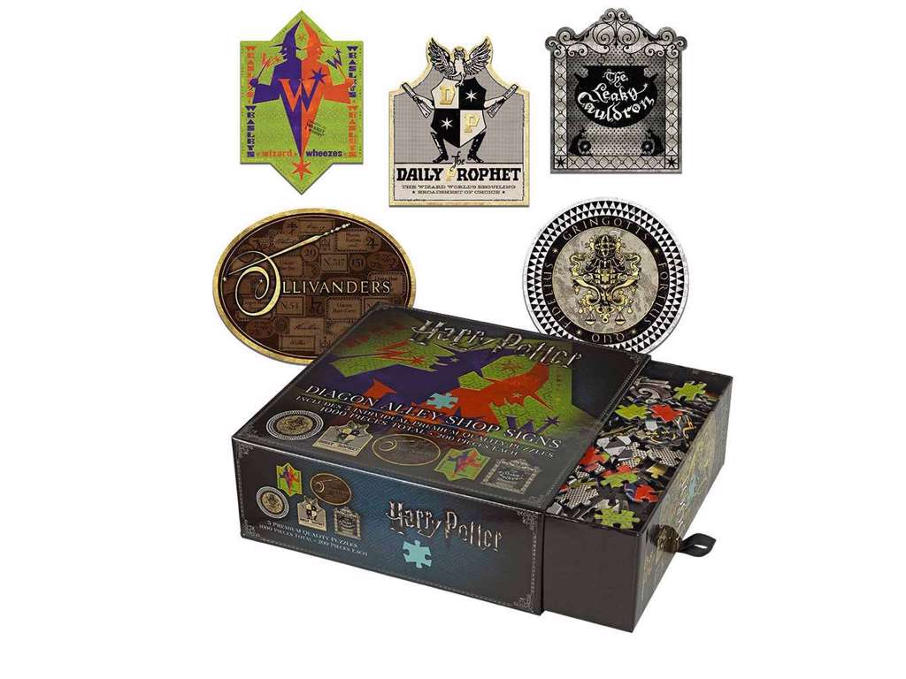 Puslespil med Diagon Alley Shop Signs fra Harry Potter på 1000 brikker