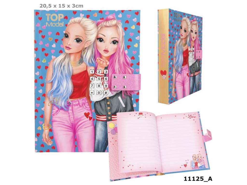 Top Model dagbog med musik og kode - blå