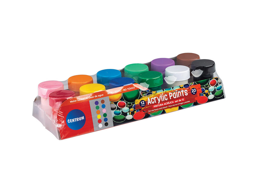 Akrylfarve 12 stk. 20ml. dåser - Ass. 