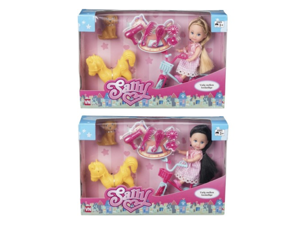 Sally dukke med cykel og tilbehør - fashiondukke