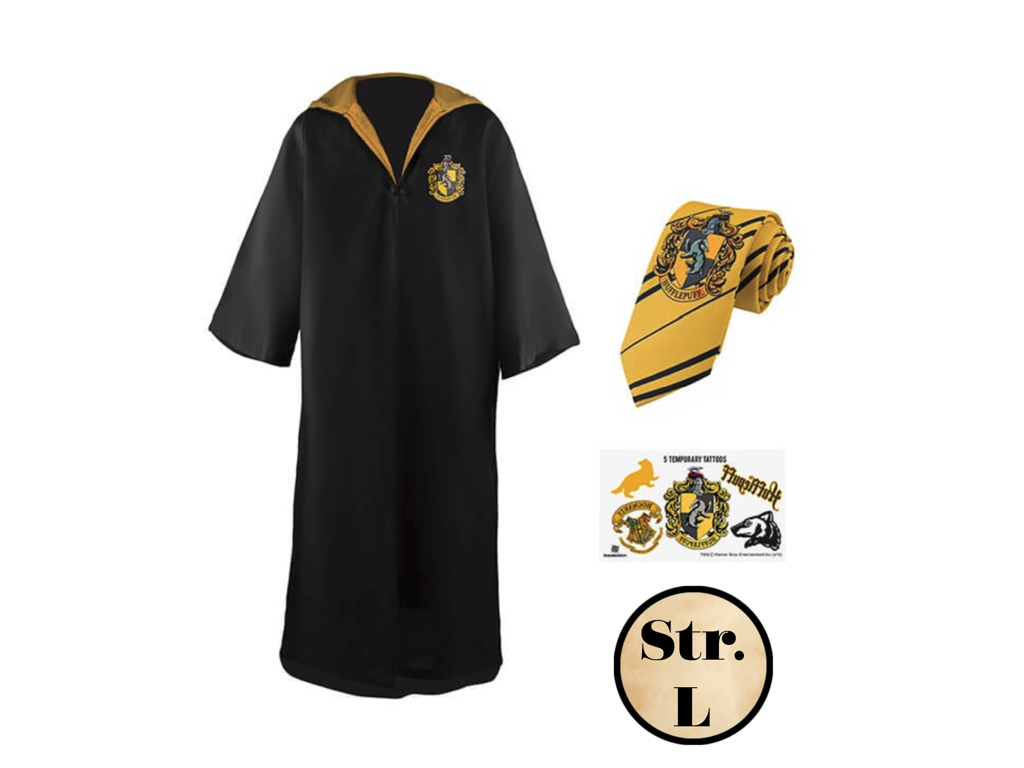 Hufflepuff kappe med slips og tatoveringer fra Harry Potter str L