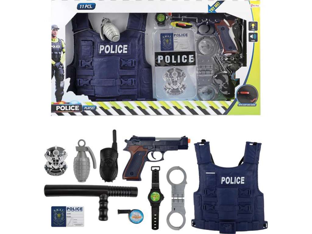 Politisæt med våben og vest