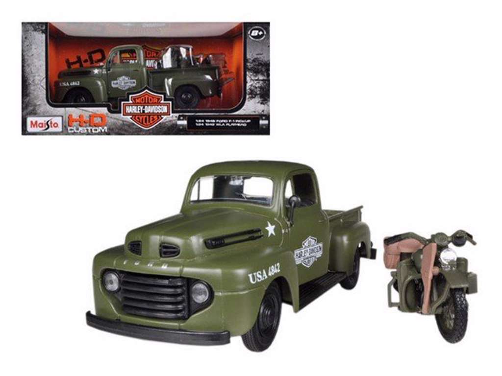 Ford F1 1948 & Harley-Davidson WLA Flathead 1942 1:24 modelbil fra Maisto