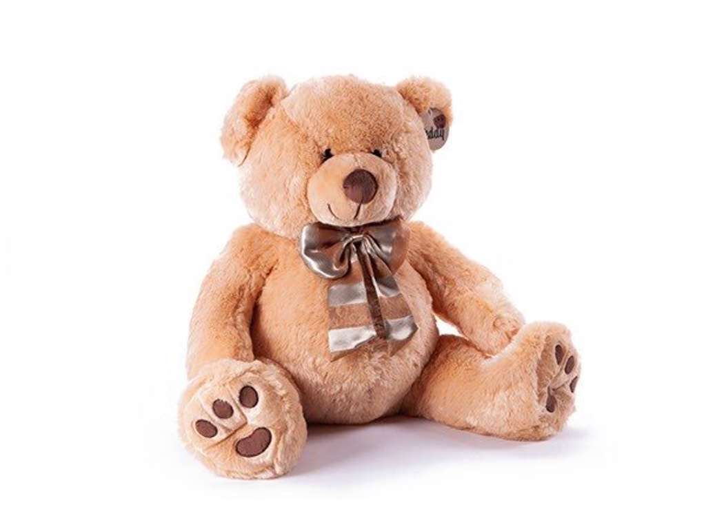 Stor siddende plys bamse på 50 cm i lys brun