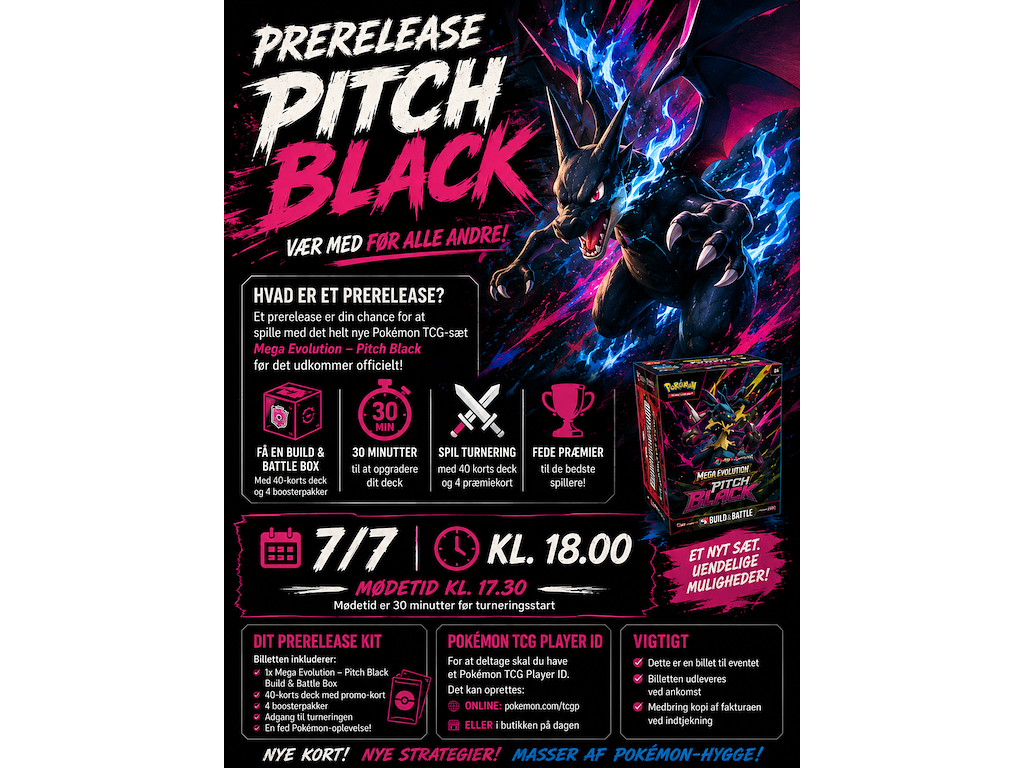 Pokémon TCG Prerelease – Mega Evolution: Pitch Black 7/7 klokken 18
