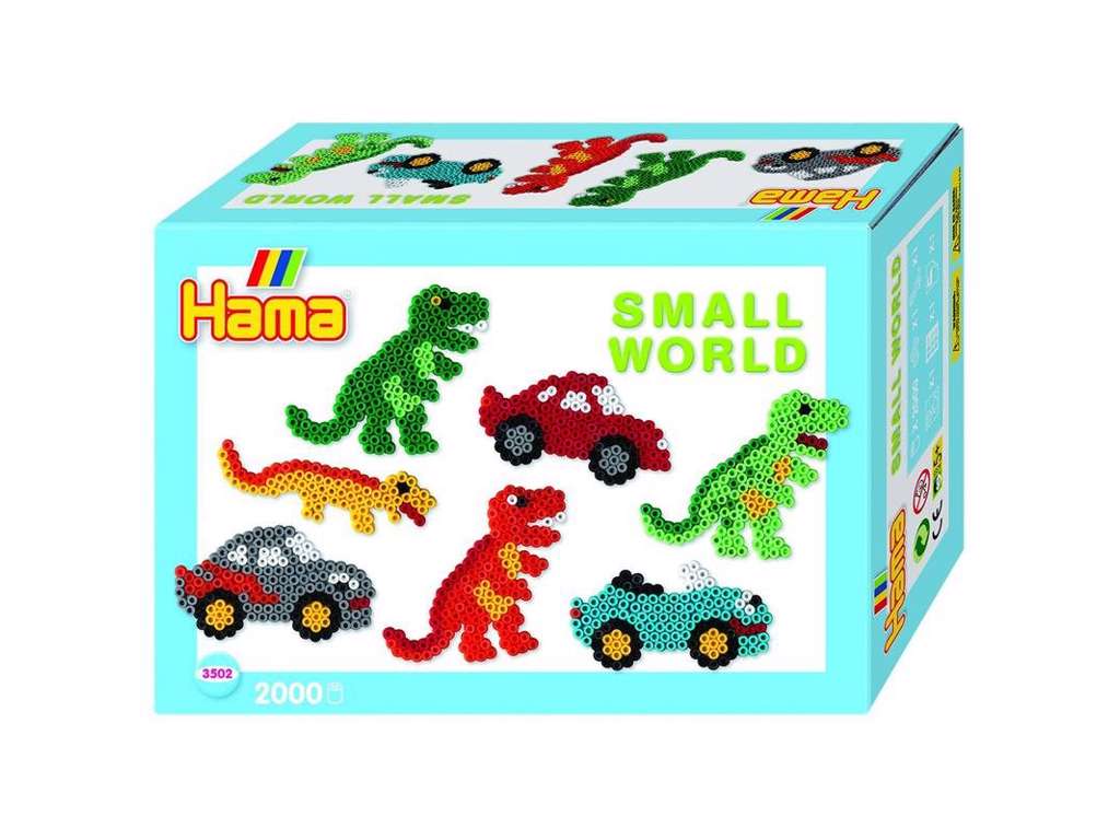 Hama perler Small World gaveæske - biler og dinosaurser