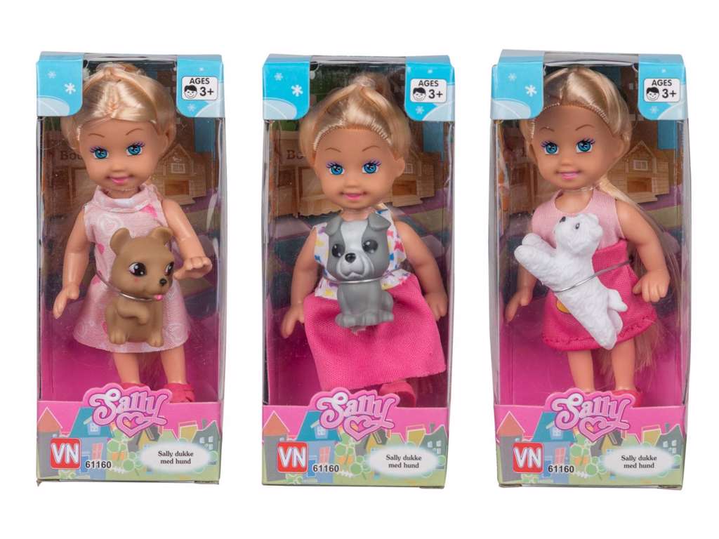 Sally dukke med hundehvalp - fashiondukke