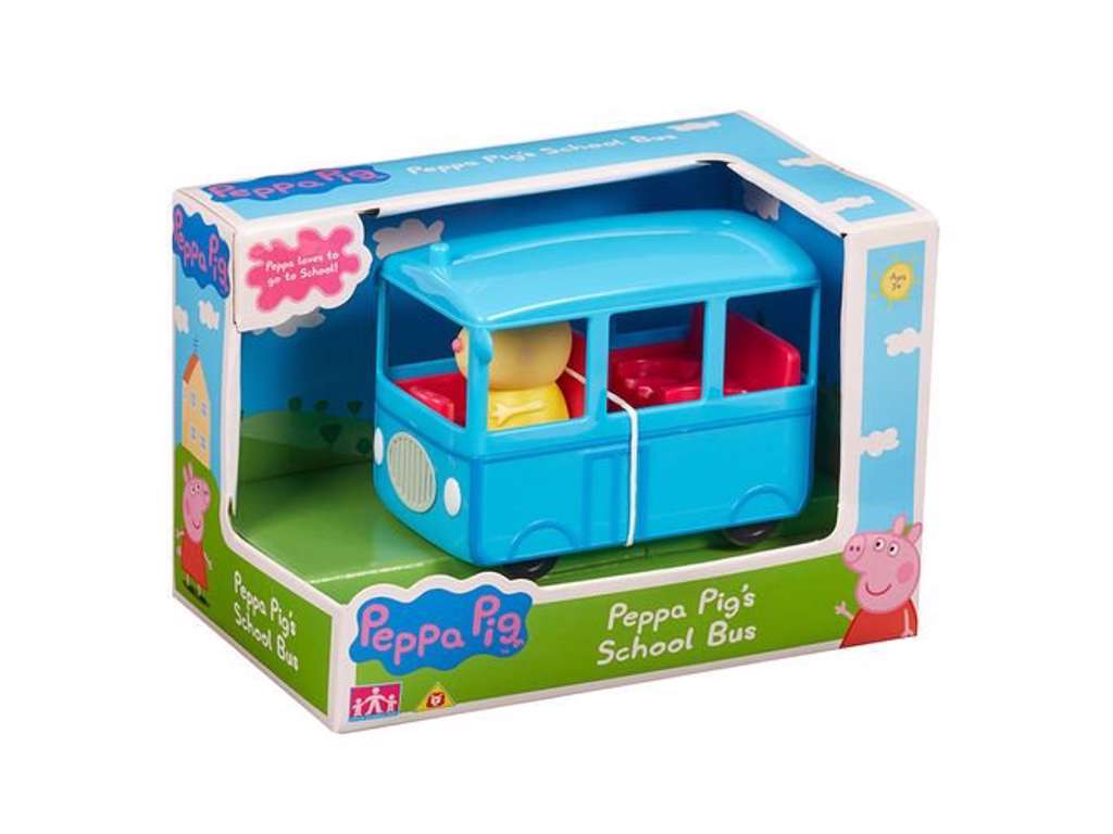 Karina Kanins lille skolebus med figur fra Gurli Gris