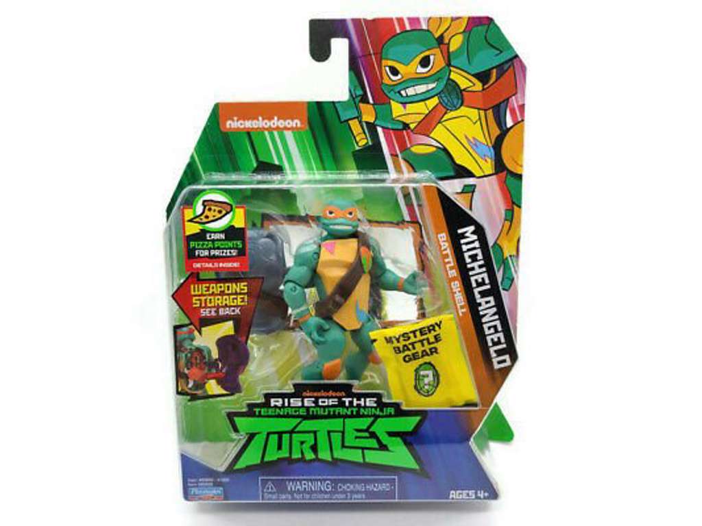 Michelangelo Battle Shell fra Rise of the Teenage Mutant Ninja Turtles på 10 cm