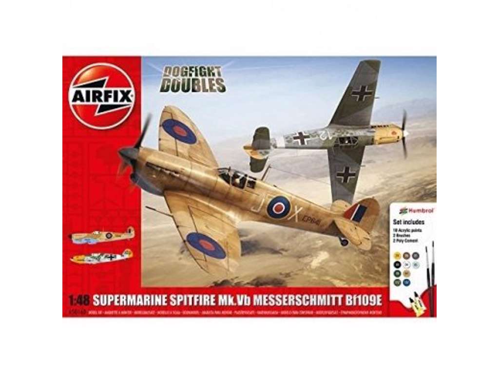 Supermarine Spitfire Mk.Vb Messerschmitt BF109E 1:48 Airfix gavesæt med maling pensel og lim.