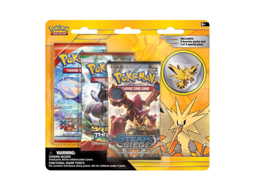 3 pak Pokémon kort og pin med Zapdos