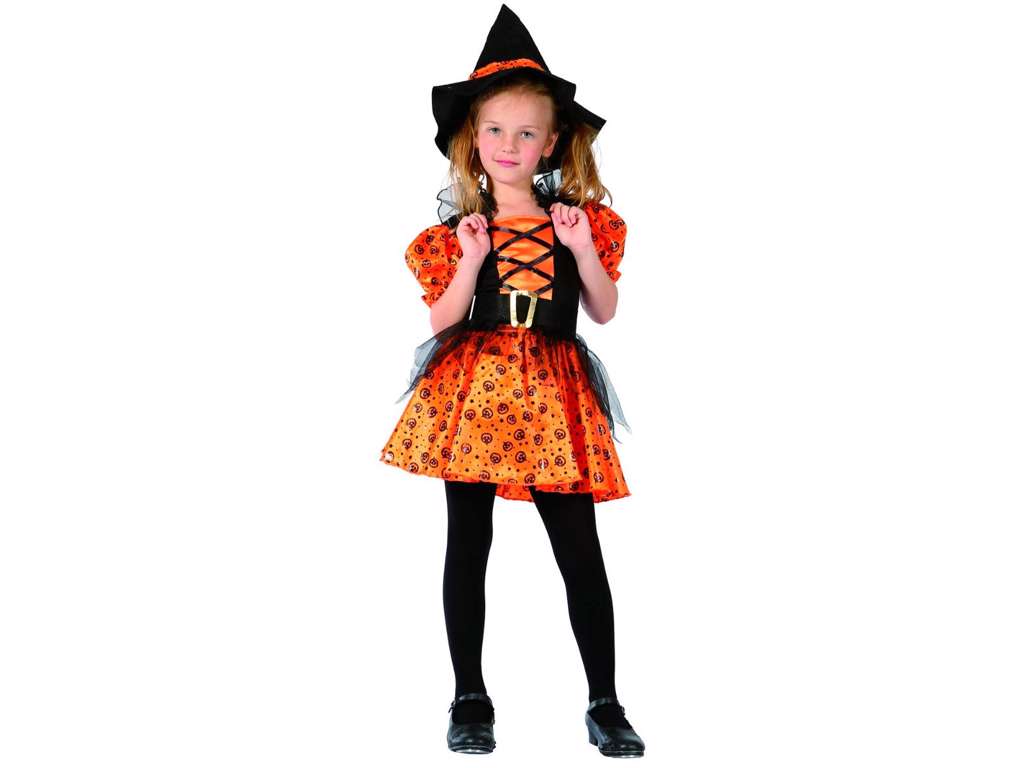 Orange heksedragt med hat - str 160