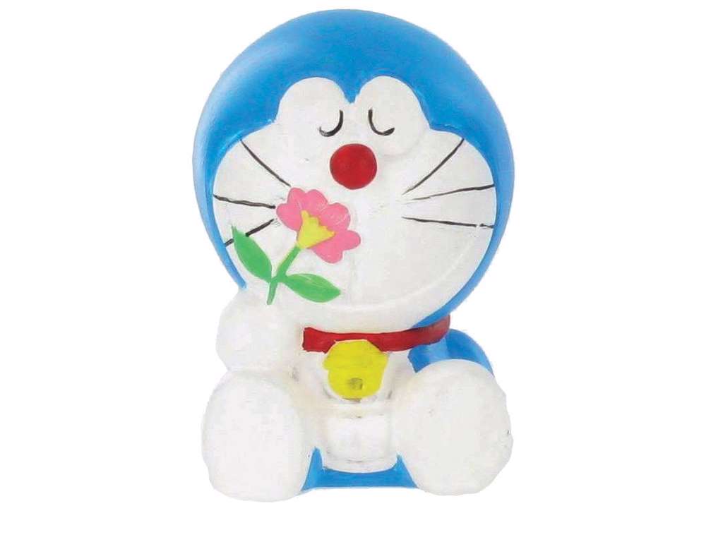 Doraemon minifigur af Doraemon med blomst på 7 cm