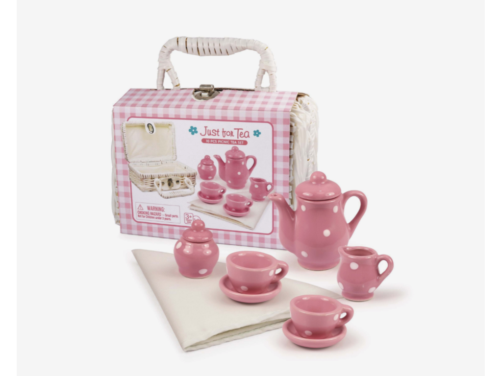 Tesæt i porcelæn - 10 dele i kurvekuffert