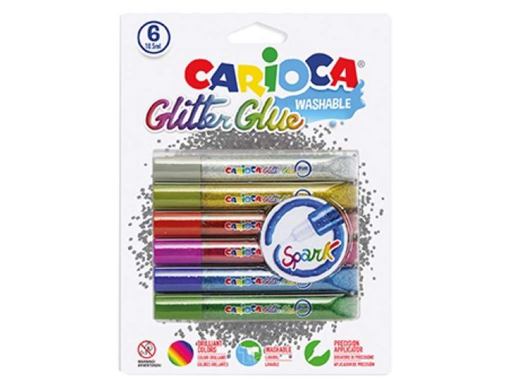 Vaskbar glimmer lim 6 stk fra Carioca - Sparkle