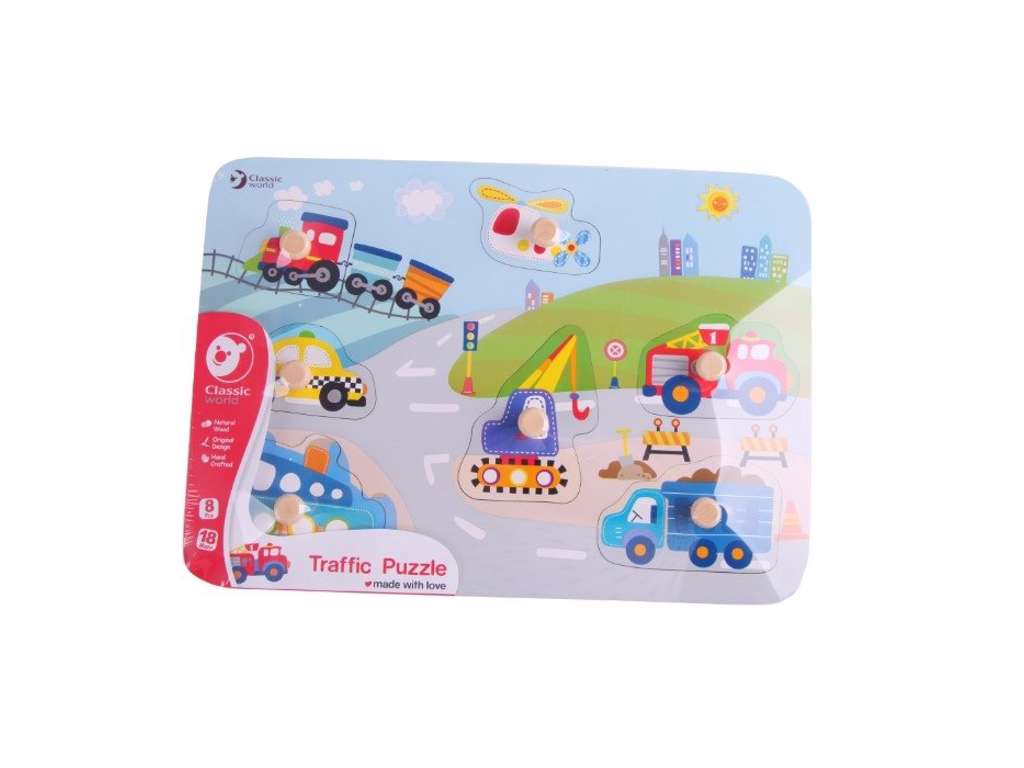 Trafikpuslespil i træ med 8 dele på 30 cm