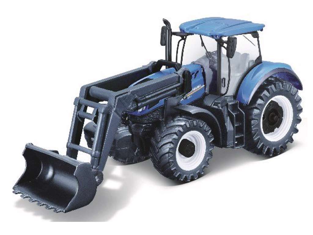 New Holland T7.315 traktor med frontlæsser på 10 cm fra Burago - blå