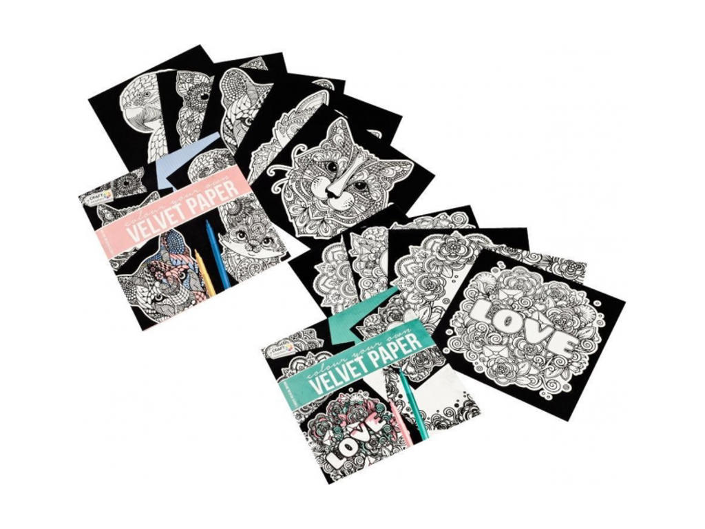 5 velourbilleder - Tegnesæt - Assorteret