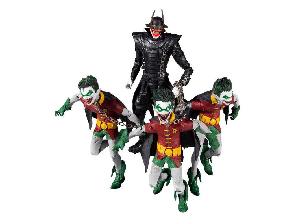 DC The Batman Who Laughs with the Robins of Earth actionfigurer på 18 cm