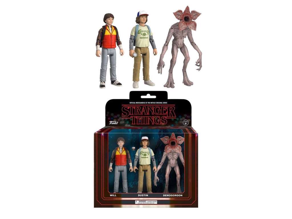 Stranger Things ReAction action figur 3-pak af Dustin / Will / Demogorgon på 14 cm