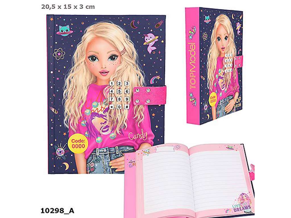 Top Model dagbog med kode og musik -  blå