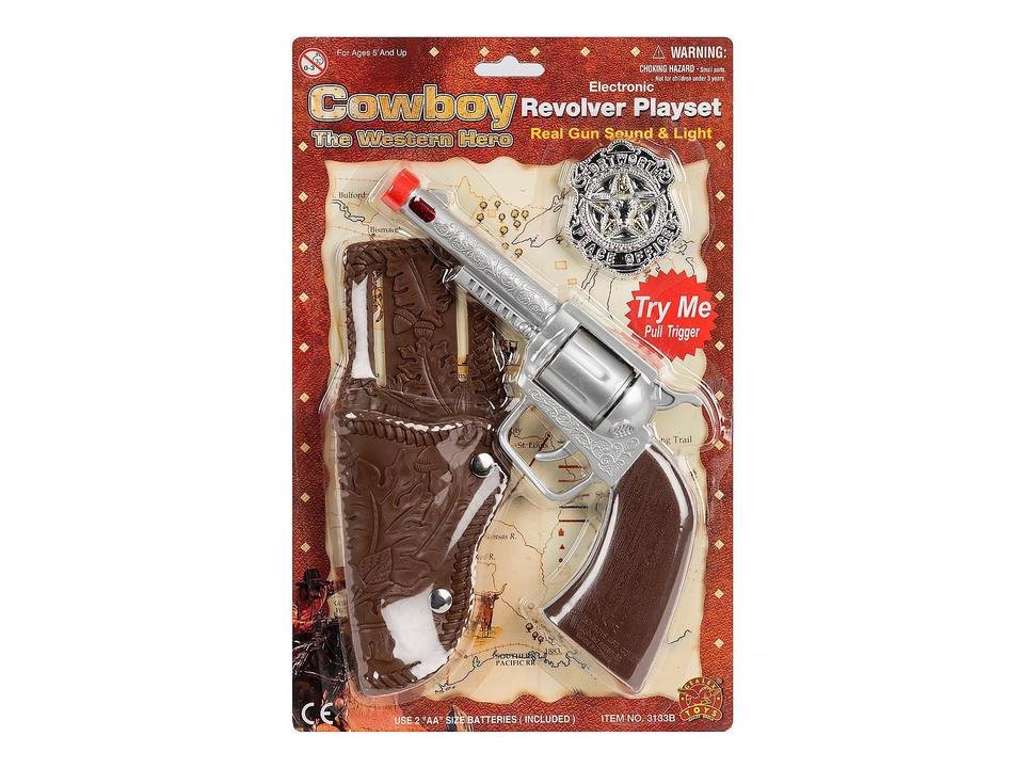 Elektronisk cowboypistol med lys, lyd, hylster og sherifstjerne