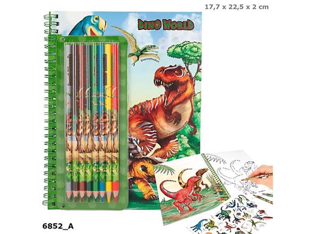Dino World malebog med farveblyanter